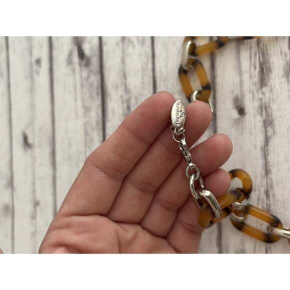 Ann Taylor Tortoise Shell Chunky Silver Collar Statement Toggle Necklace 11" - Picture 3 of 7